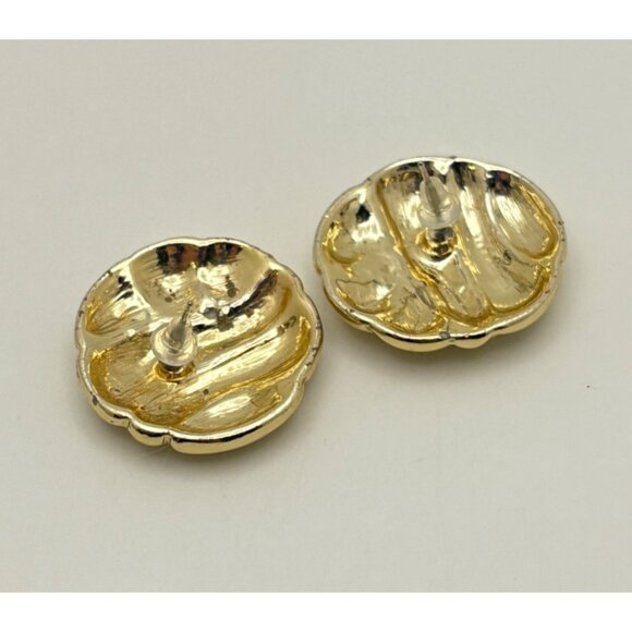 Vintage Gold Tone Stud Earrings Textured Swirl Design Fashion Jewelry Retro 80s - Picture 2 of 6